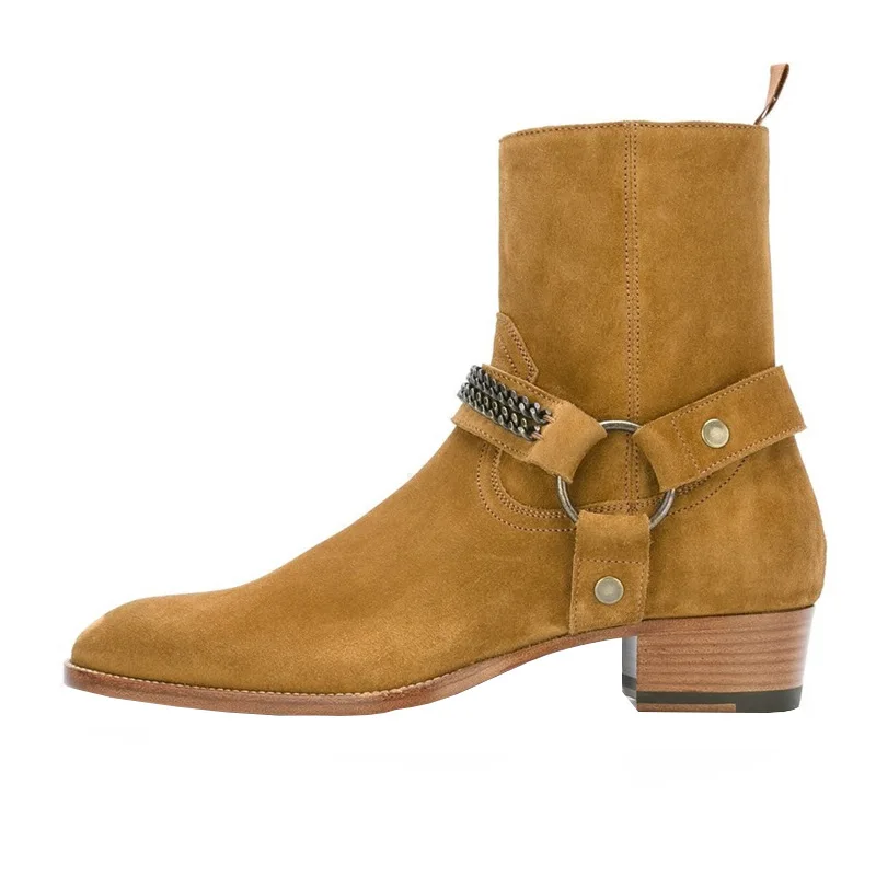 Brown Winter Men's Brown Ankle Boots Handmade Business Cow Suede Zipper Genuine Leather Men's Short Boots Ankle Western Boots