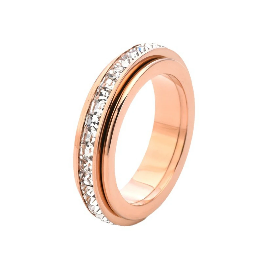 316L Stainless Steel Mens Jewelry AAA Cubic Zirconia Spinner Rings Anxiety Relief Fidget Rings For Women Christmas Gift