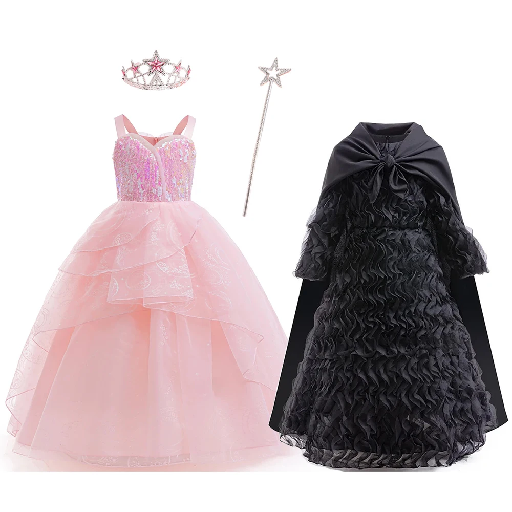 Girls Magical Fairy Black Witch Disguised Party Costume Kids Carnival And Easter Glinda Elphaba Cosplay Dresses Princess Dress