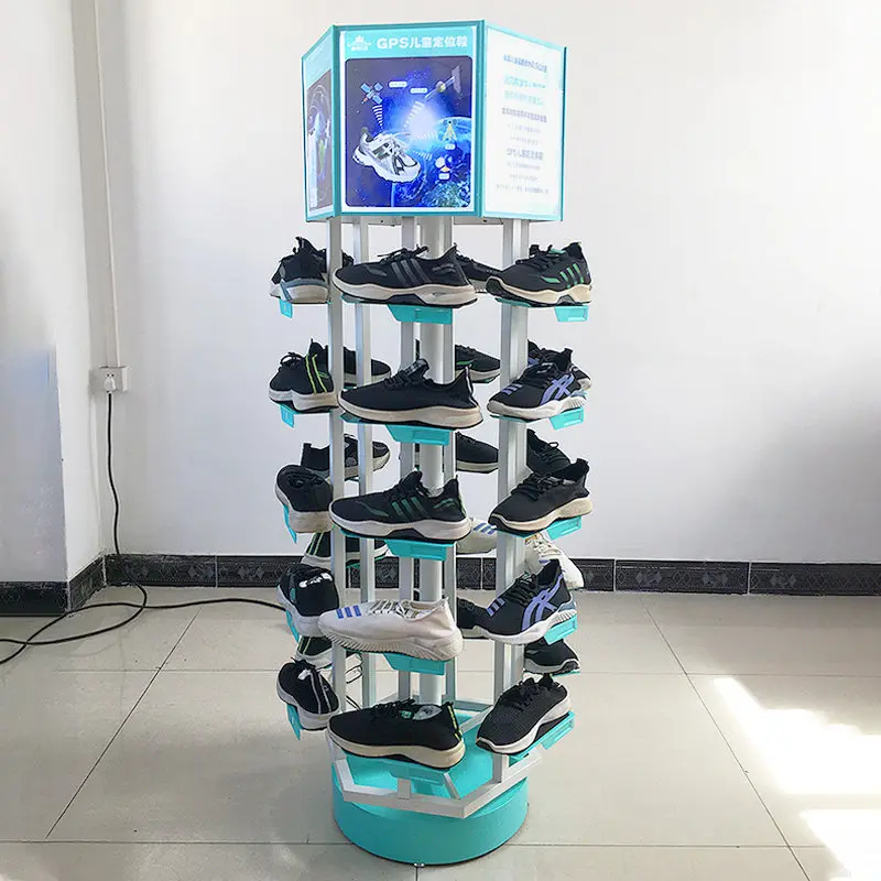 Electric rotating shoe rack, sports shoes, mid-island rack, luminous display rack, wrought iron floor-to-ceiling light box