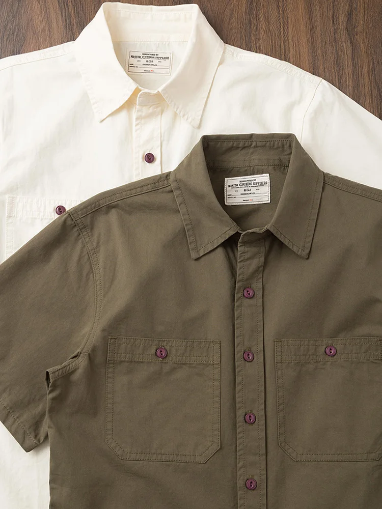 Retro Japanese Style Pure Cotton Loose Men's Short Sleeve Shirt American Workwear Utility Pockets Half Sleeve Summer Shirt
