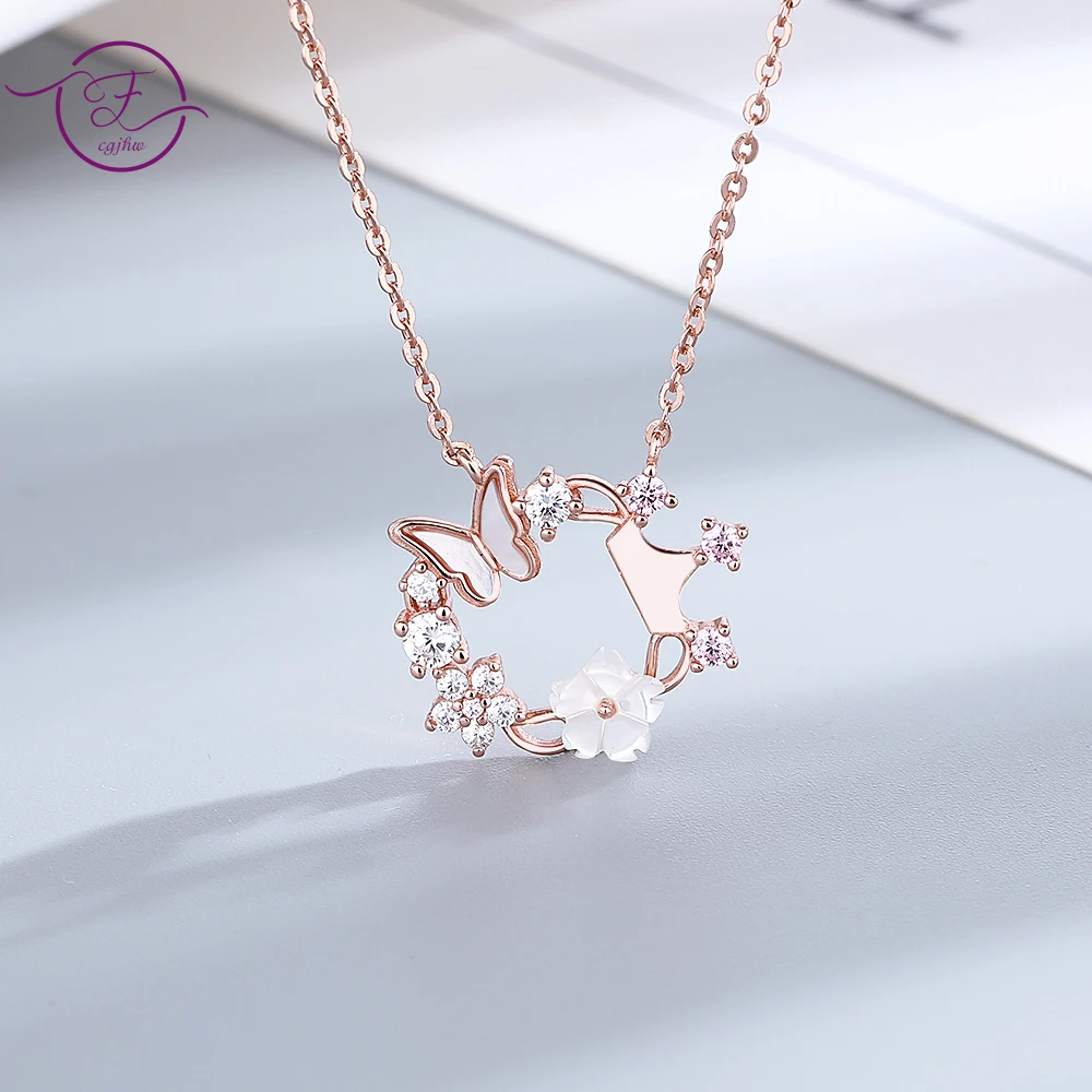 

Classic Butterfly Flower S925 Silver Pendant Necklace Women's Fine Jewelry Anniversary Party Gift