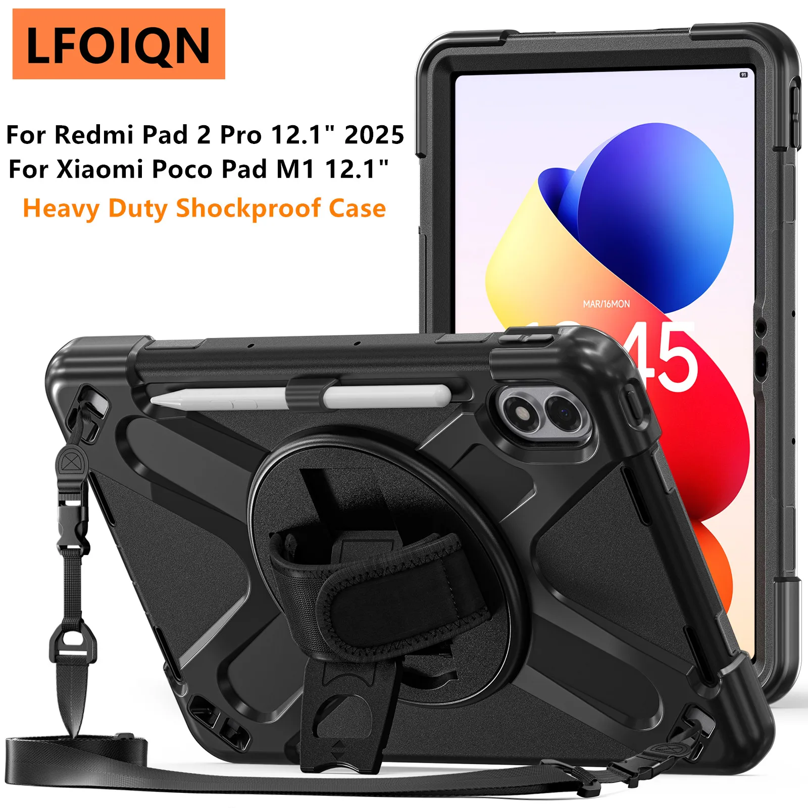 LFOIQN Heavy Duty Shockproof Case For Redmi Pad 2 Pro 12.1 / Xiaomi POCO Pad M1 12.1 Inch 2025 Tablet PC Kids Silicon Cover Case