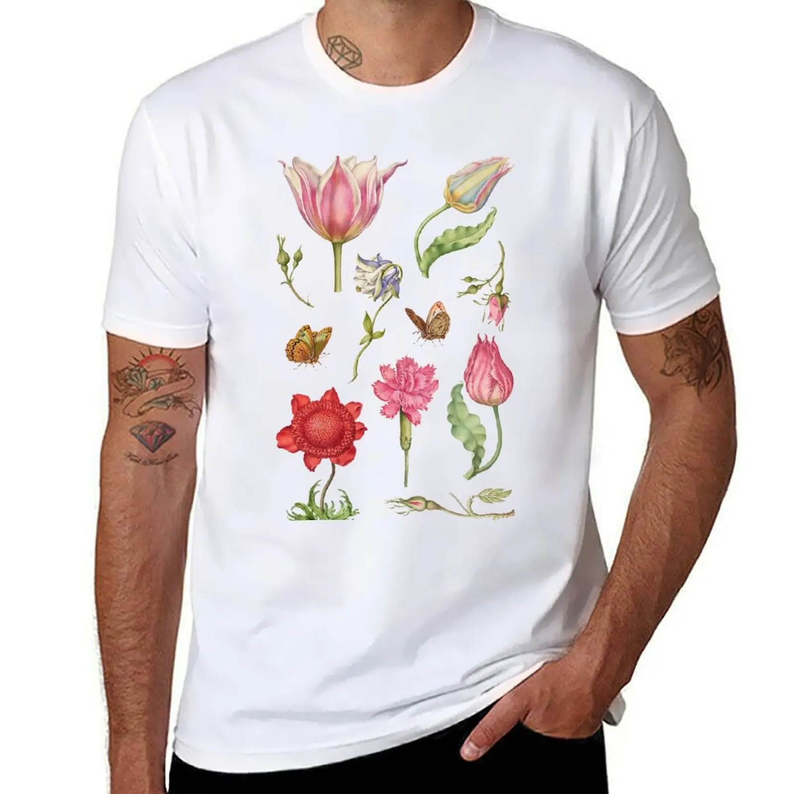 

Vintage Flower Blossom Illustration T-Shirt Casual Work Wear T-Shirt