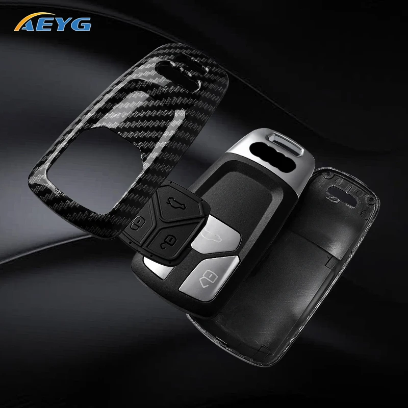Carbon Fiber ABS Car Key Case Cover For Audi A4 A4L A5 Q5 Q7 TT TTS 8S B9 2016 2017 2018 Keychain Protection Accessories