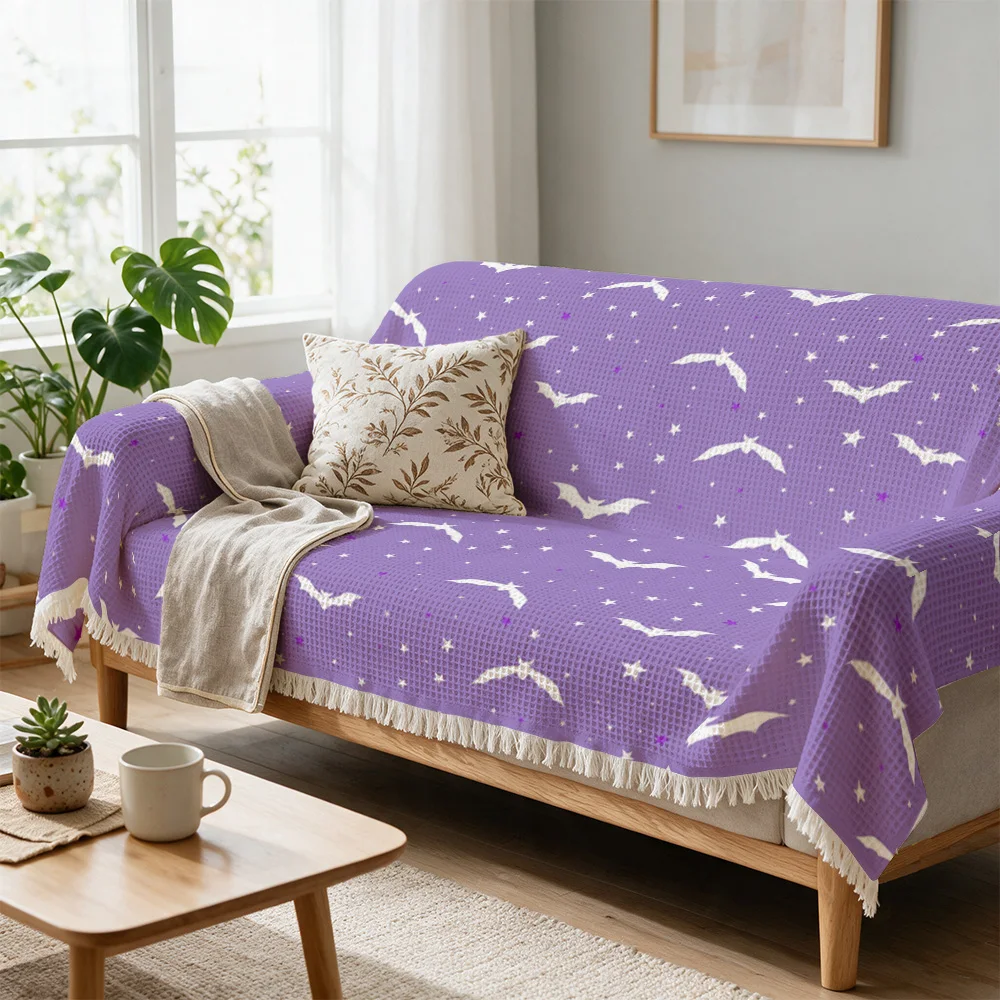 Elegant Purple Swallow Print Throw Blanket Sofa Couch Cover for Living Room Decor Boho Knit Accent Throw Warming Home Style
