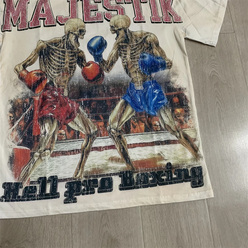 Apricot Majestik Tee 2026 Skeleton Boxing Match Print T-shirt For Men Women Best Quality Heavy Fabric Tops Tees T Shirt