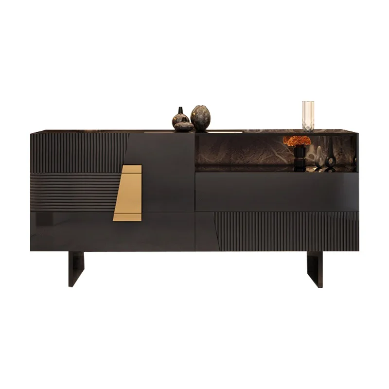 

solid wood dining side cabinet high-end villa living room with lamp storage glass cabinet Italian entrance cabinet