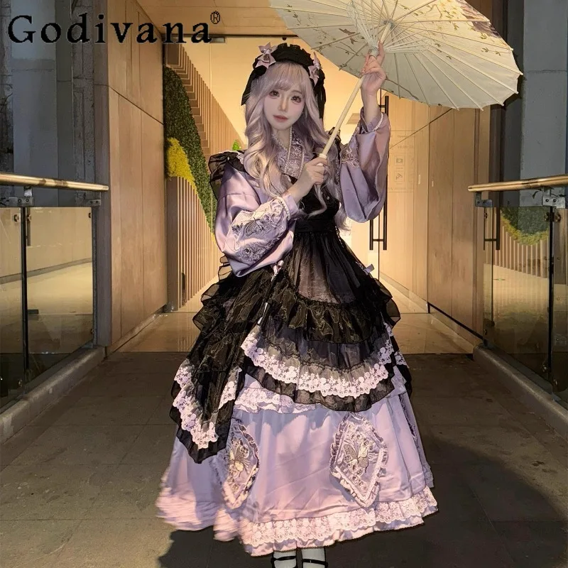 

Daily Wear Elegant Lady Purple Dress Set Women's Long Sleeve Lolita Cover Dress Set Female Chinese Style Princess Dress Suits