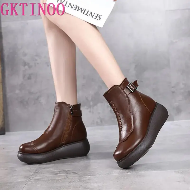 GKTINOO 2024 Waterproof Women Snow Boots 100% Genuine Leather Natural Wool Fur Platform Ankle Boots For Women Winter Warm Shoes