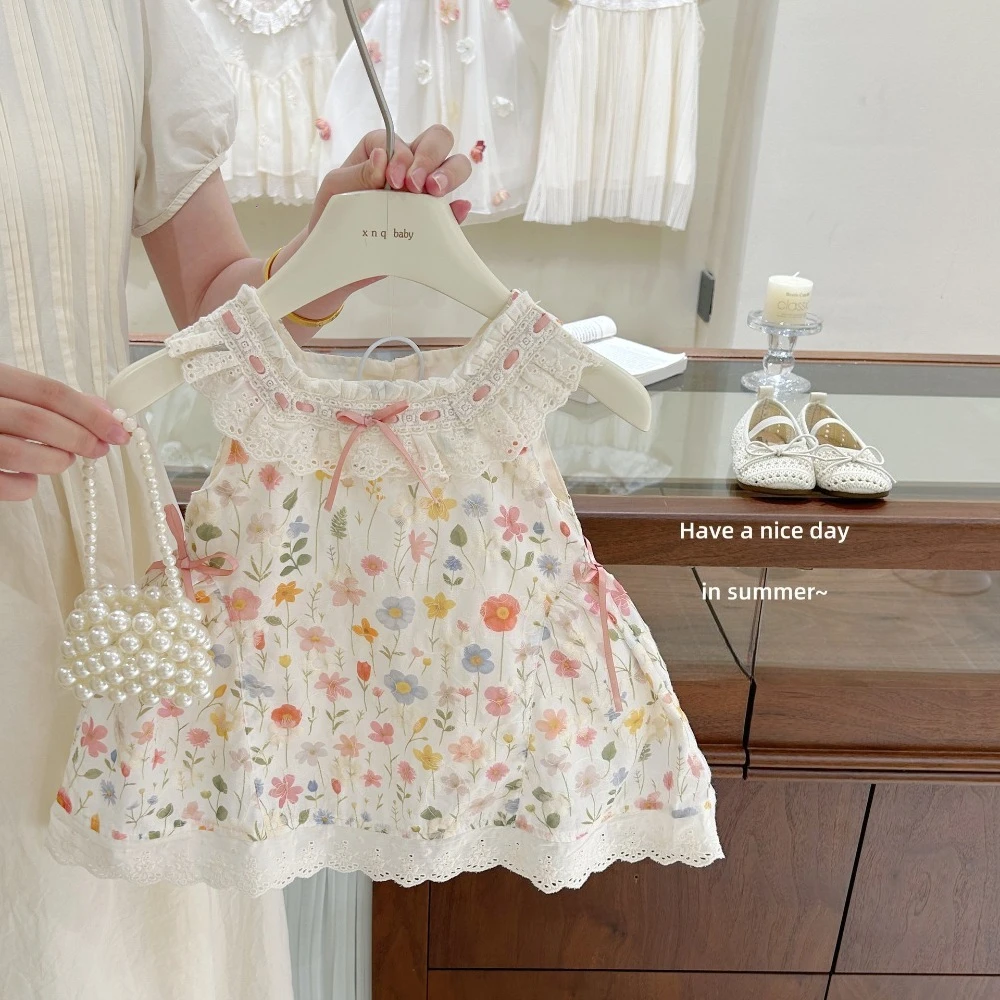 New Arrival Toddler Girl Lovely Strapless Blossom Sundress, Country Style Frill Detail Robe  for  73-130cm
