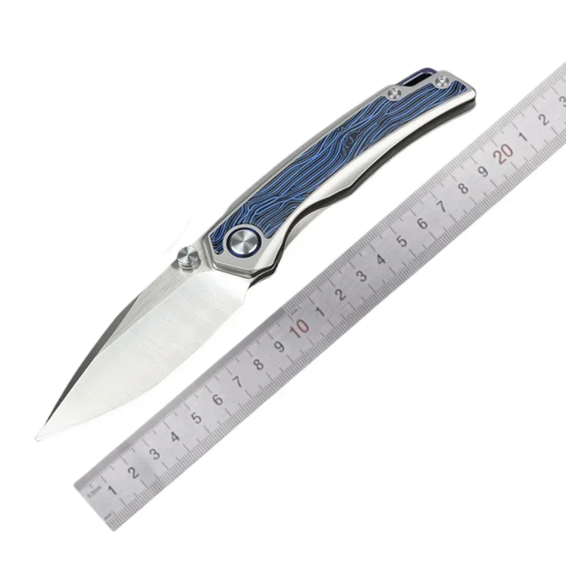 blue smurf  folding knife 10CR15Mov   ball Bearing Titanium Alloy Handle Tactical Hunting Camping EDC Survival Tool Knives