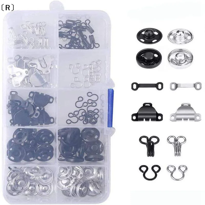 〔R〕Sewing Hooks And Eyes Set Sew-on Snap Buttons DIY Clothing Button Sewing Closures Snaps Kit For Clothes Bags Sewing Craft
