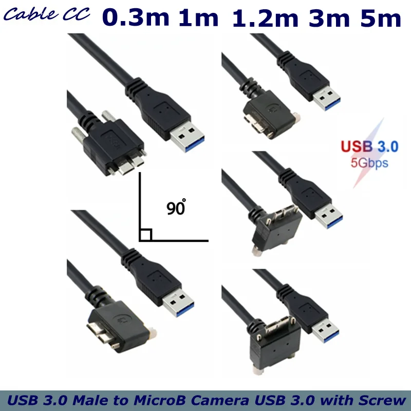 90 Degree Right & Left & Up & Down Angled Micro B USB 3.0 Lock Screw Mount to USB 3.0 USB3.0 A Type Male Data cable 1.2m 3m 5m