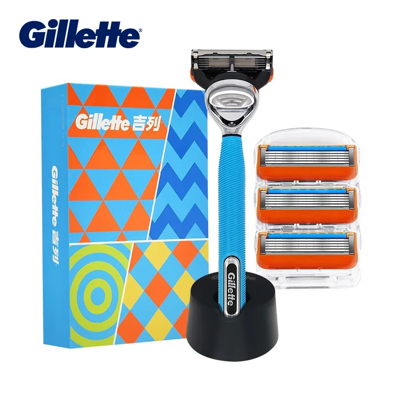 Gillette Blue Fusion 5 Razor Set 5-Layer Nano Grade Thickness Sharp Blade Shaving Razor with Precision Trimmer