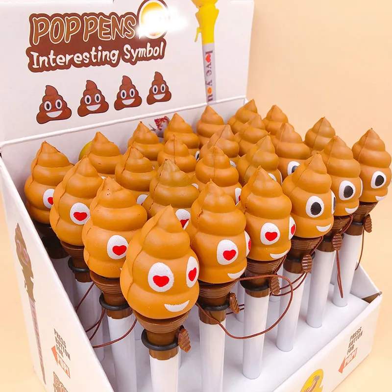 24 pcs/lot Creative Poop Bounce Ballpoint pen Cute Decompression Roller Ball Pens Stationery gift Office School Supplies