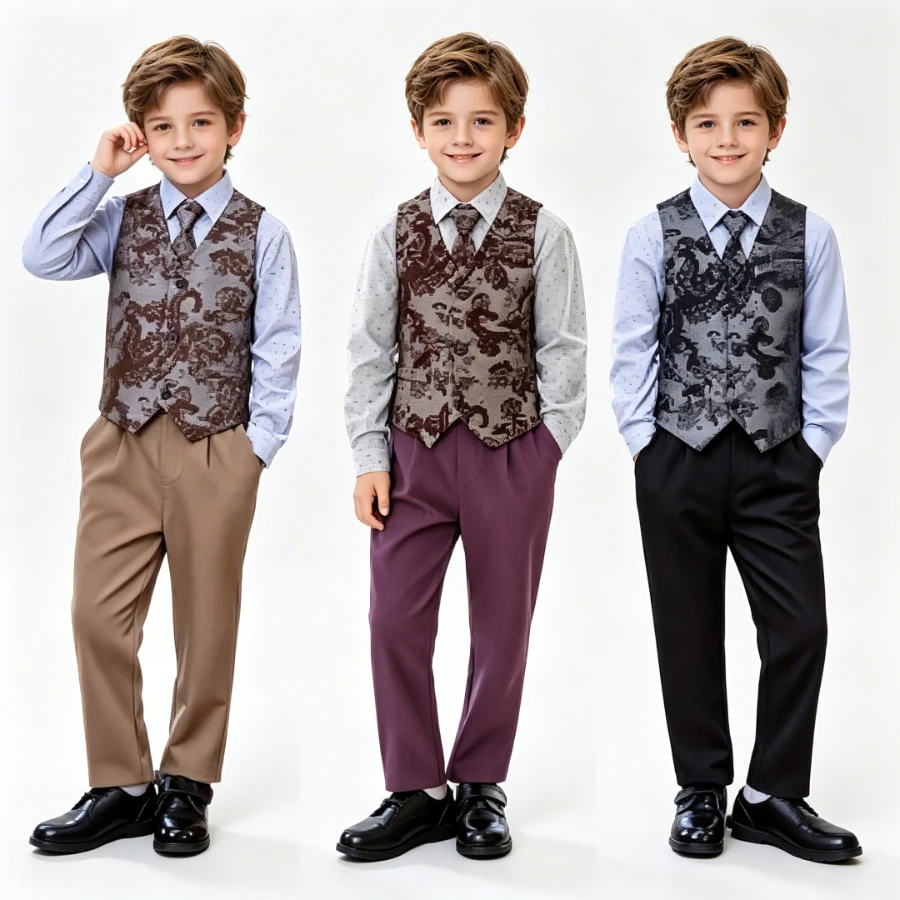 

Teen Boys Formal Suit Set Kids Gentleman Outfit for Wedding Ring Bearer Birthday Party Toddler Long Sleeve Shirt Vest Pants Tie