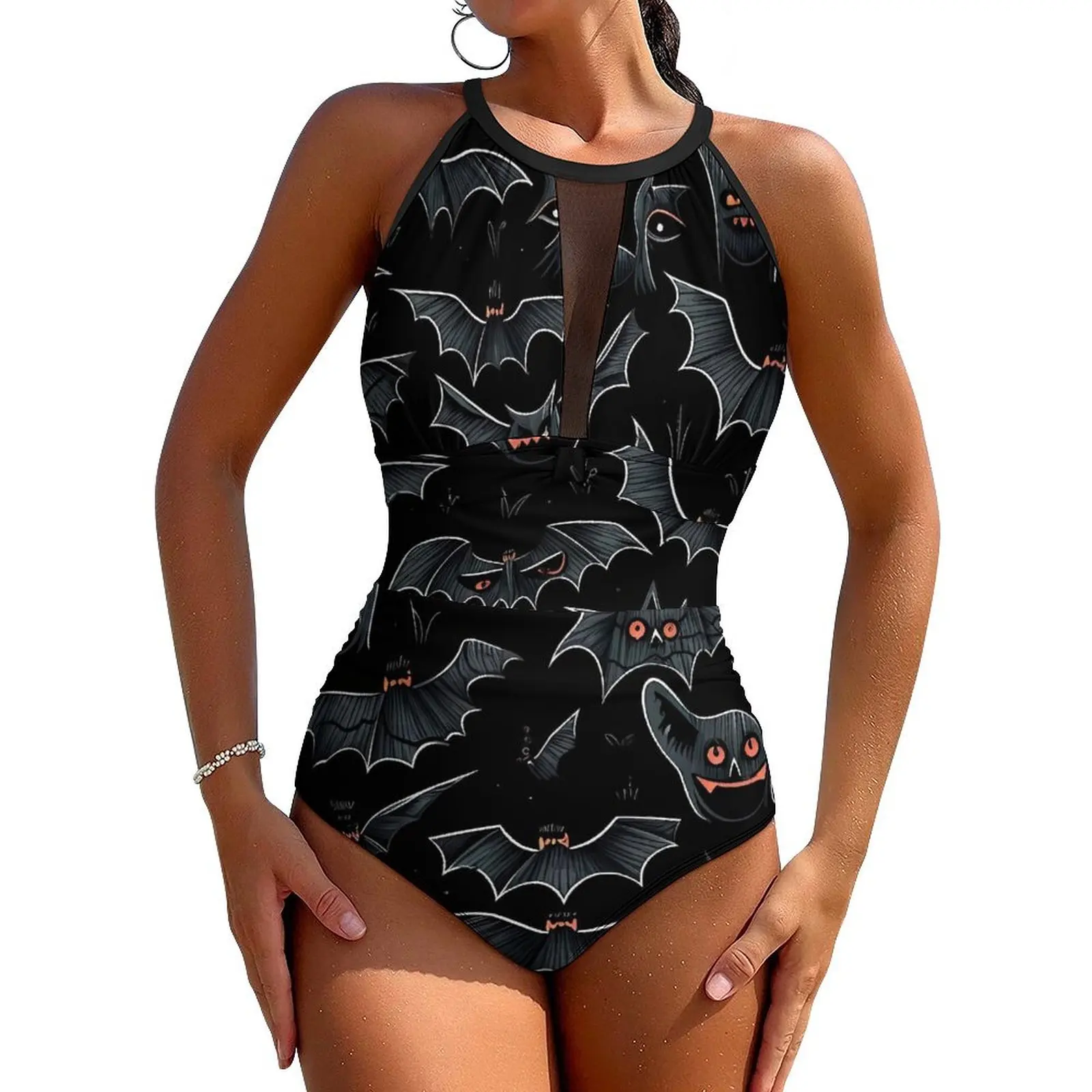 

Orange-eyed Bat Swimsuit Spooky Animal Push Up Swimwear One-Piece Sport Bathing Suit Bodysuit Sexy Graphic Beachwear Plus Size