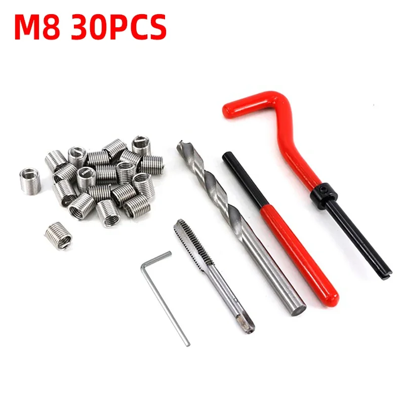 30-teiliges Reparatur-Einsatz-Set für Schräggewinde aus Edelstahl, M5/M6/M8 Vollgewinde, Blechschrauben-Hülsen-Set für Reparatur und Gewinde – Detail 8
