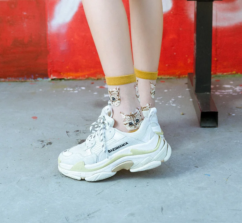 Frauen Transparent Nette Katze Socken Kawaii Damen Japanische Mode Koreanische Trendy Sommer Dünne Kristall Seide Socke Glasfaser Strumpf – Detail 21