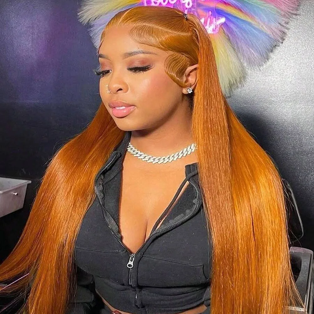 Parrucche anteriori in pizzo zenzero arancione dritto da 30 pollici capelli umani 350 parrucche frontali in pizzo trasparente brasiliano colorato 13X6 HD per le donne