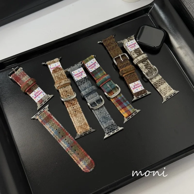 

Suitable for S10 autumn and winter dopamine plaid applewatch9 8 7 strap For apple band correa apple watch 44mm