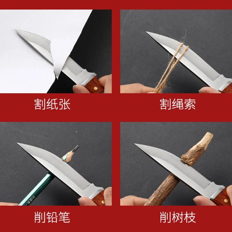 Outdoor Camping Portable Wooden Handle Small Knife, BBQ Cleaver, Household Sharp Fruit Knife, Fishing Knives With Sheath