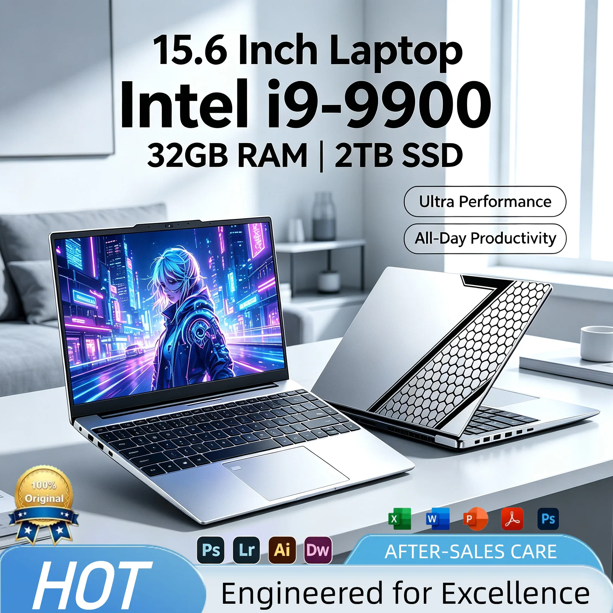 15.6 Inch Gaming Laptop Intel Core i9-9900 8C16T 5.0GHz UHD 630 16GB RAM 2TB SSD High Performance Mobile Workstation Pro