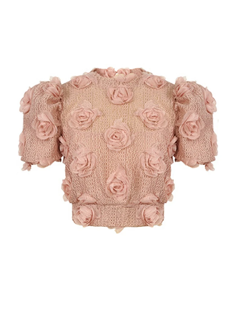 Fashion Summer Chic Fairy Floral Short Sweater Women Mujer Knitted Short Sleeve Cropped Tops Bottoming Stretchy Pullover Jumper