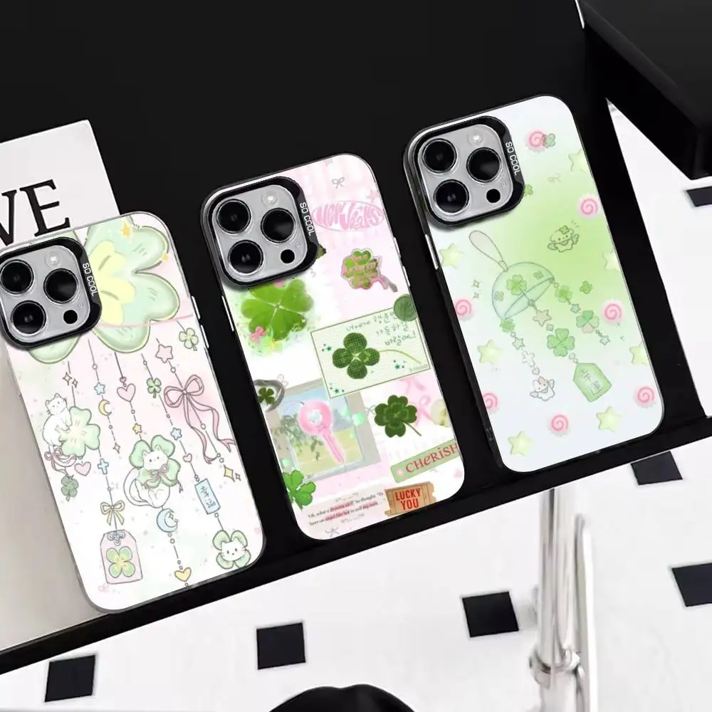 

Lucky Clover Phone Case For iPhone 17,16,15,14,13,12,11 Plus,Pro Max,XS,Colorful Silver Phone case Funda Cover