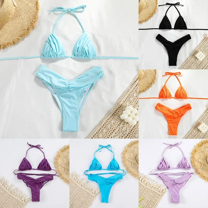 

Bandage Bikinis Set Sexy Bikini Sets Solid Swimsuit Women Beachwear 2024 Summer Swimwear High Cut Bathing Suit Beach Biquinis