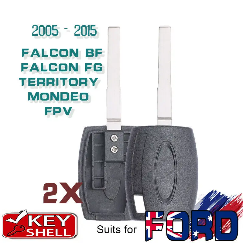 

KEYECU 2PCS Replacement Transponder Key Shell Case/ With 4D63 Fob for Ford Falcon BF FG Territory HU101 Blade