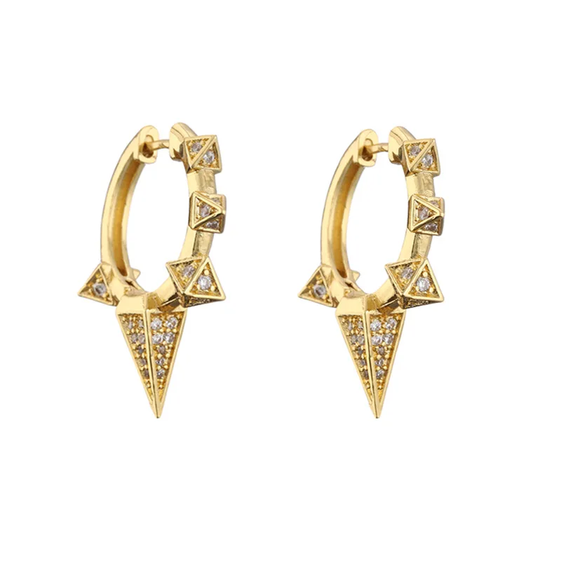 

New earrings for women plated with 18k gold, crystal zircon cone, hip-hop rock fashion jewelry gift