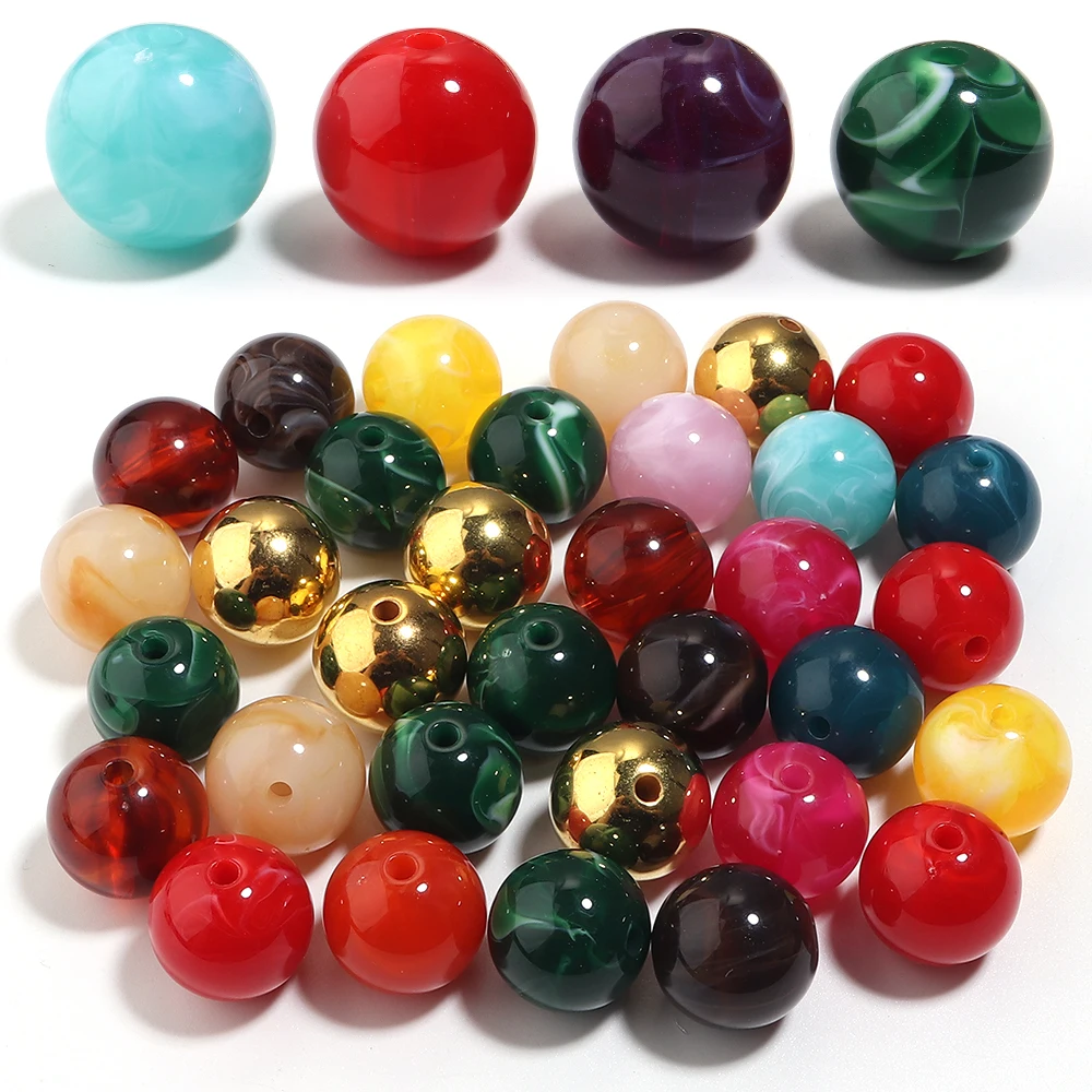 18Pcs 20mm Imitation Stone Round Acrylic Beads Random Color Clouds Effect Loose Beads for Jewelry Making DIY Garment Accessories