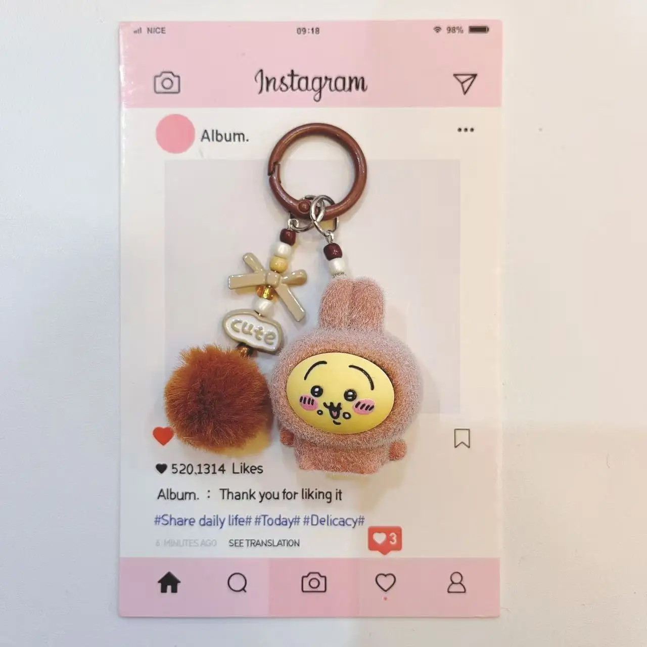 yiji Flocked Cartoon Keychain Cute Momonga Hachiware Usagi Charm Phone Strap Bag Pendant Gift for Girls Kids view 4