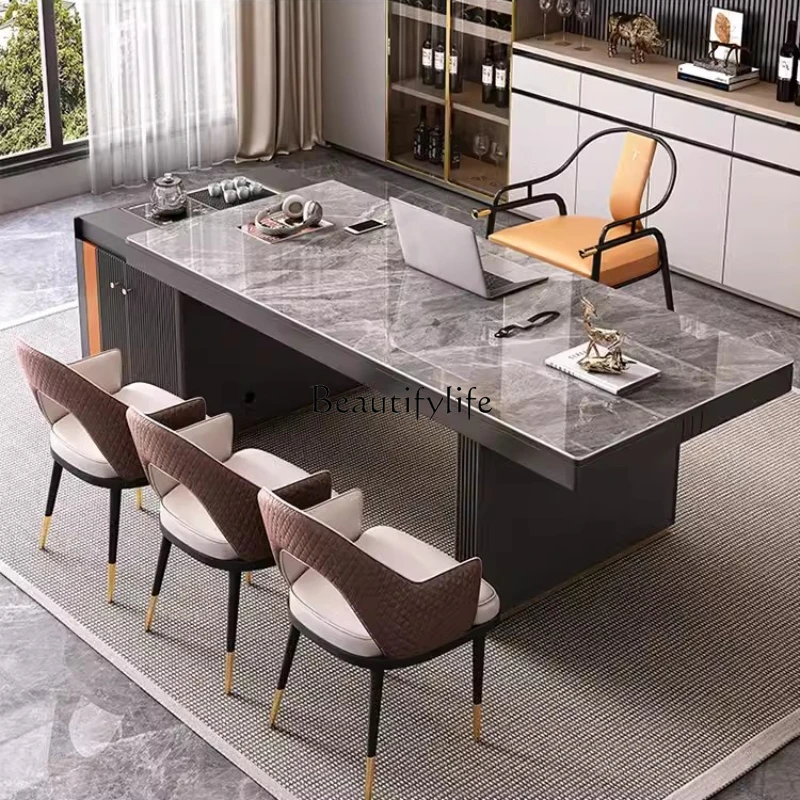 Modern Retractable Lifting Tea Table Light Luxury and Simplicity Stone Plate Desk Tea Table Double-Use Tea Table