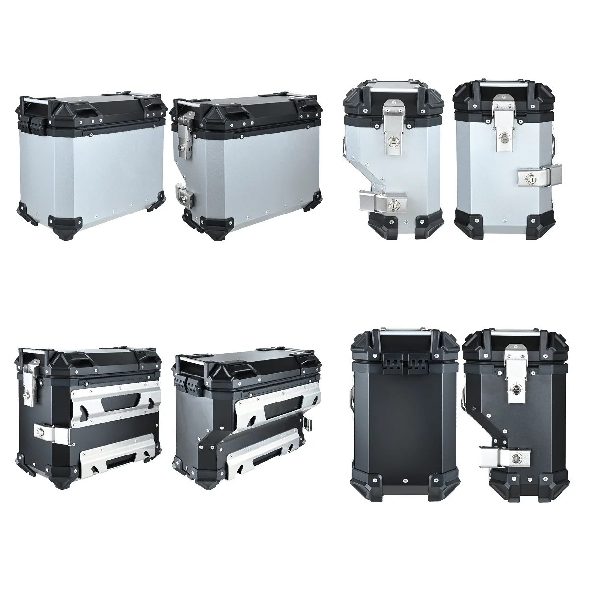 2Pcs Aluminum Motorcycle Side Box Motorbike Side Saddle Bags Luggage Case Saddlebags Storage Trunk Key Lock Toolbox Black/Silver