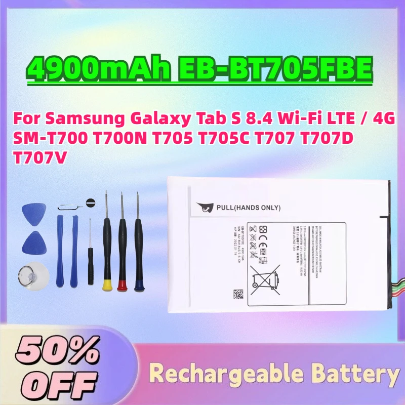 

Upgrade 4900mAh EB-BT705FBE 3.8V Battery for Samsung Galaxy Tab S 8.4 Wi-Fi LTE / 4G SM-T700 T700N T705 T705C T707 T707D T707V