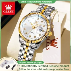 OLEVS  NEW Lady's Watches Diamonds Auto Date Dial Waterproof Classic Original Brand Wristwatch for Women Gold White Watch