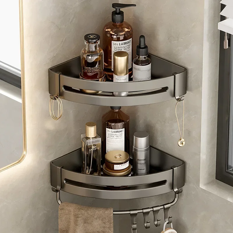 

Gun gray bathroom rack triangular wall-mounted corner hole-free toilet bathroom storage