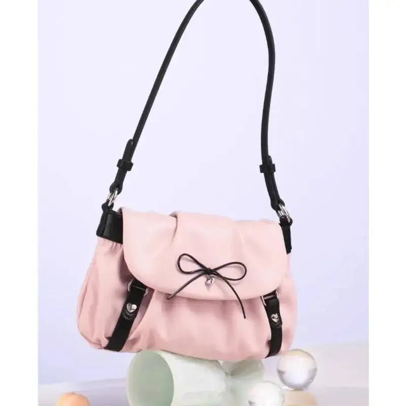 

Bloom Sweet Cute Y2k Shoulder Bags Women Fairy Core Aesthetic Bow Leather Pink Handbag Purse Ladies Underarm Bag Aesthetics