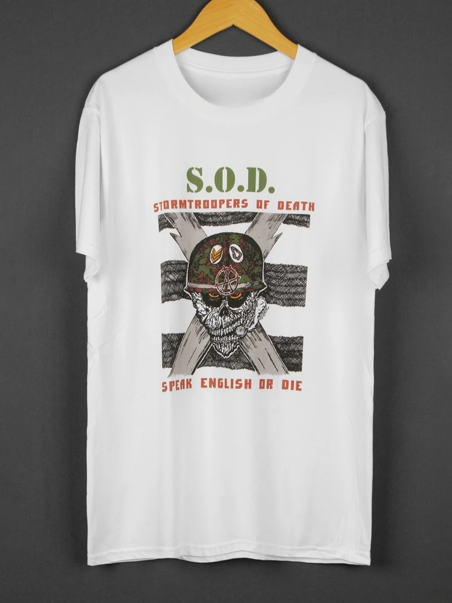 تي شيرت SOD Speak English or Die Hardcore Thrash Rock Band من القطن الخالص بأكمام قصيرة مطبوع صيفي للرجال والنساء