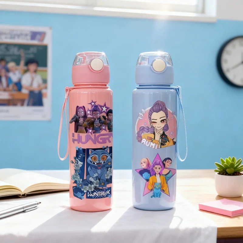 Kpop Demon Hunter Wasserflasche 700 ml mit Strohhalm Kinder Anime Tasse Outdoor Sport Tasse Schule Büro Geschenk für Mädchen Jungen