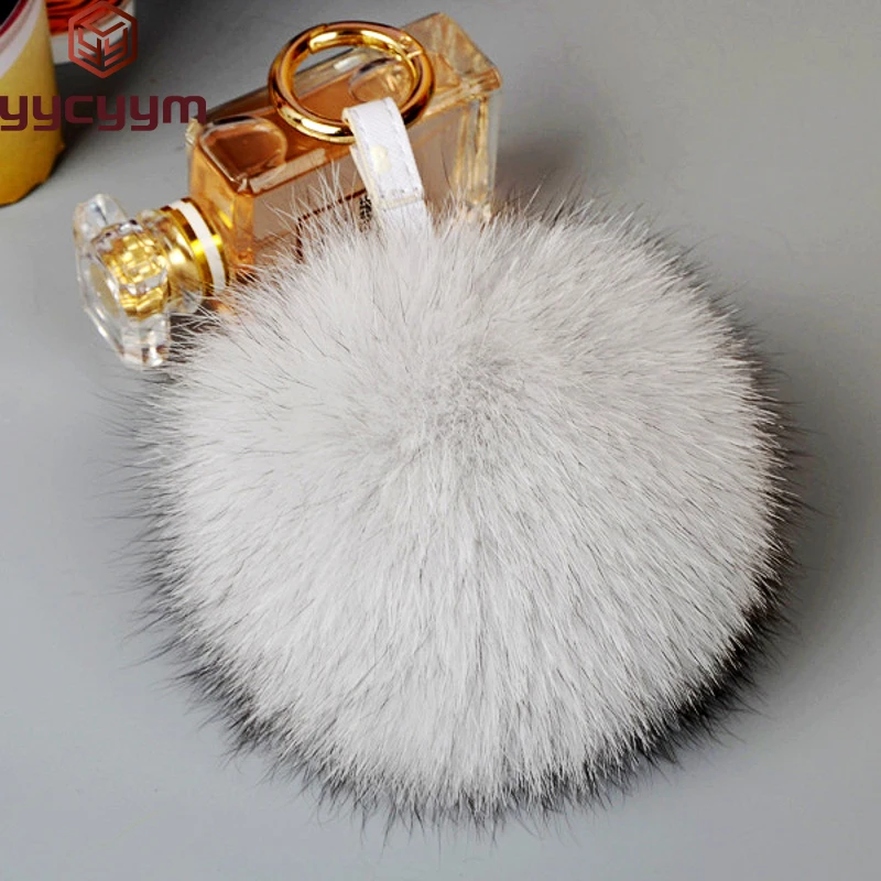 

Real Fur Fox Fur Ball Bag Pendant Big 13cm Fluffy High-End Ladies Plush Ball Car Keychain Pendant Decoration Chain Ring Pendant