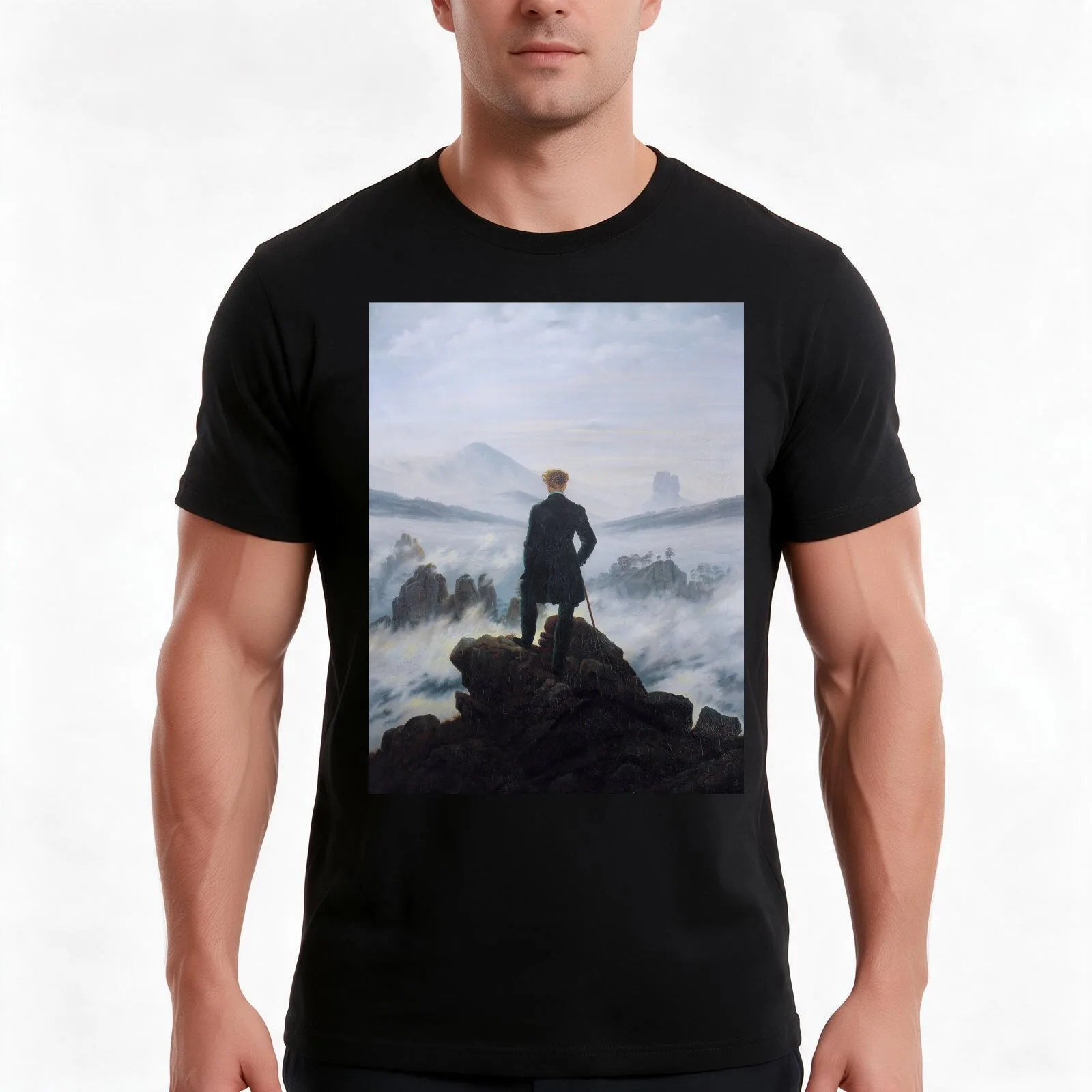 Wanderer above the Sea of Fog - Caspar David Friedrich T-Shirt, Summer Casual Cotton Tee, Oversized Streetwear Tops, 100% Cotton