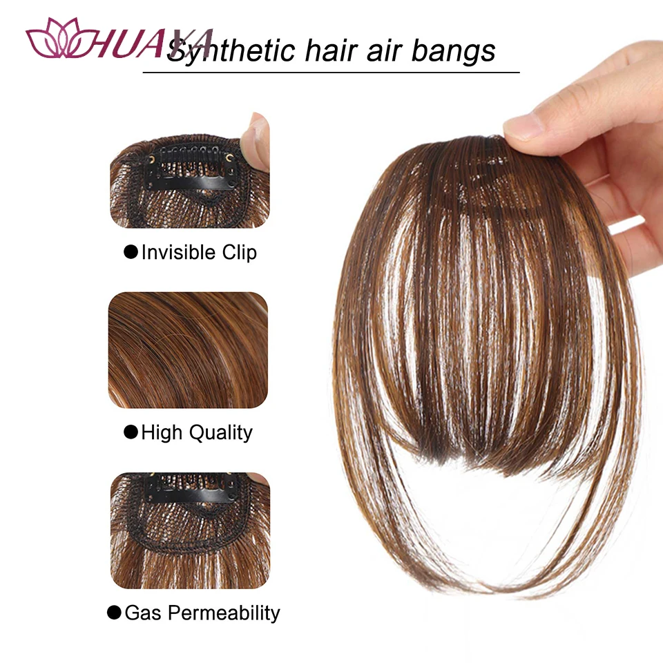 HUAYA Synthetic Air Bangs Natural Short Brown Black Fake Hair Fringe Extension Clip In Hairpieces Accessories for Women Girl