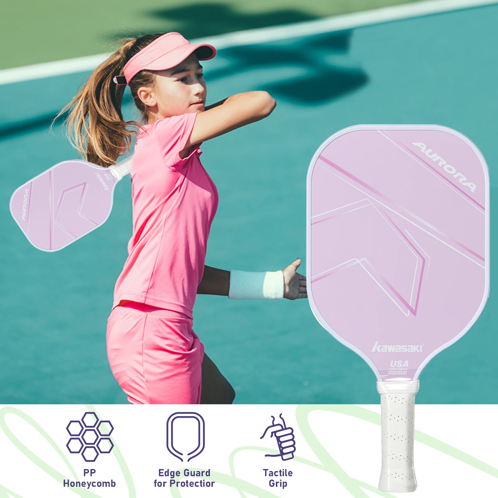 

Kawasaki Pickleball Paddle GALAXY&AURORA 220g 15mm Fiberglass Pickle Racket For Beginners Attackting