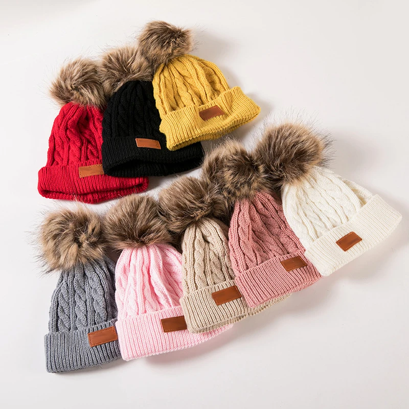 Winter Warm Pompom Baby Knitted Hat Solid Color Infant Beanie Cap for Boys Girls Autumn Kids Thick Warm Hats Bonnet 아기 모자