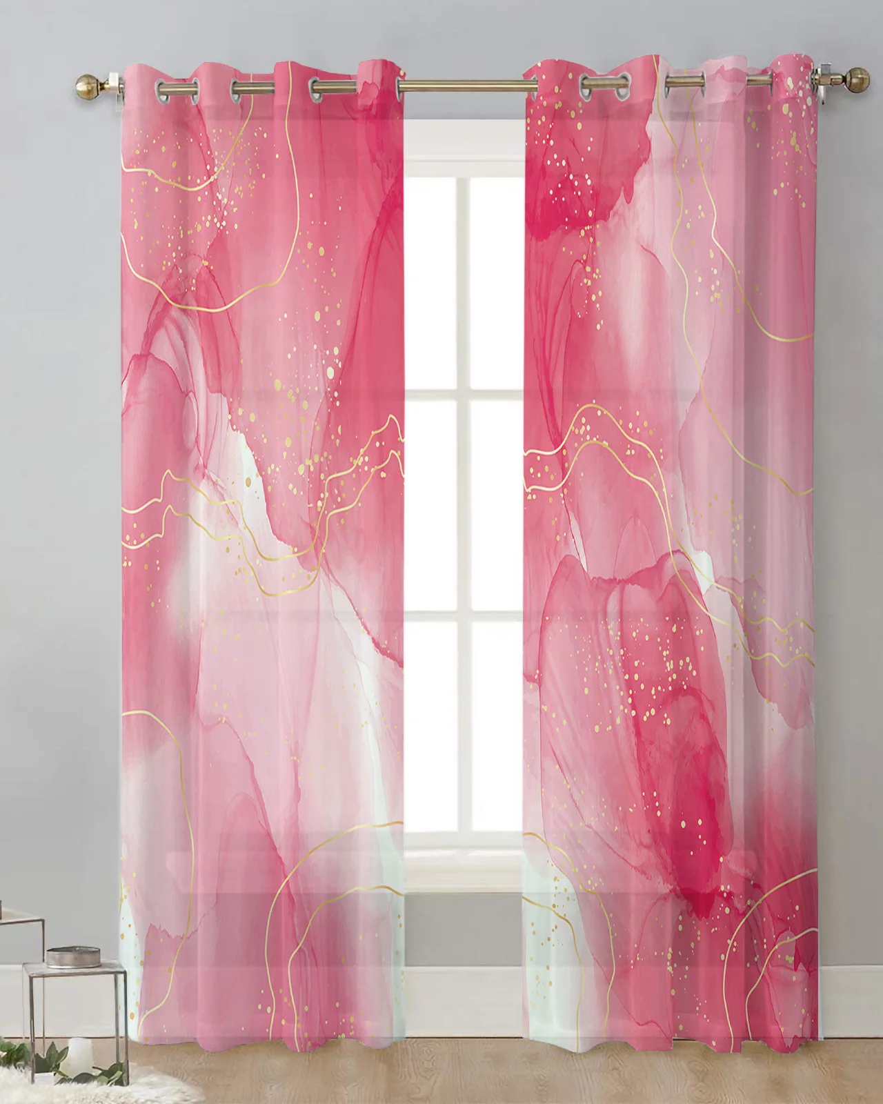 Marble Line Overlap Gradient Curtain Tulle Curtains For Living Room Kitchen Window Treatments Voile Curtains