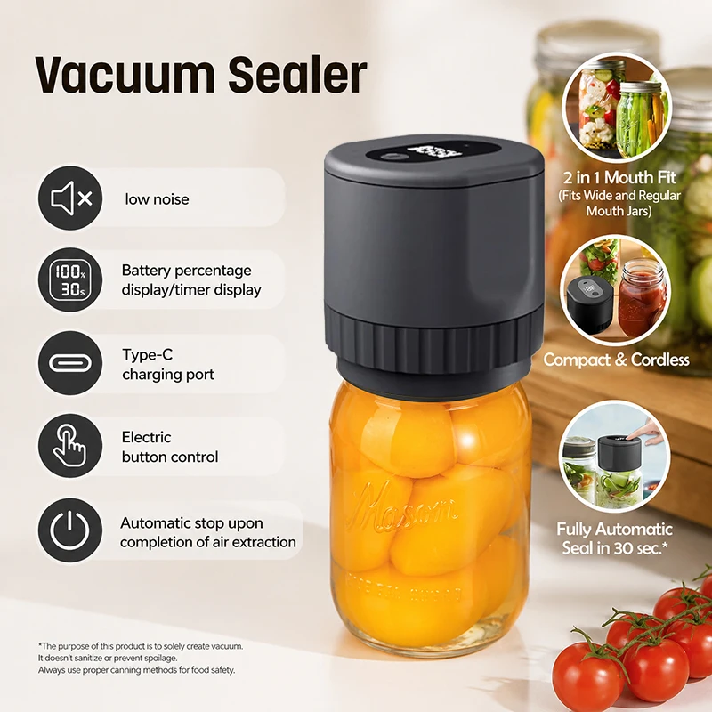 

YUNCHI Electric Mason Jar Vacuum Sealing Machine Cordless Automatic Jar Sealer Portable Food Fresh-keeping Storage Machine 60KPA
